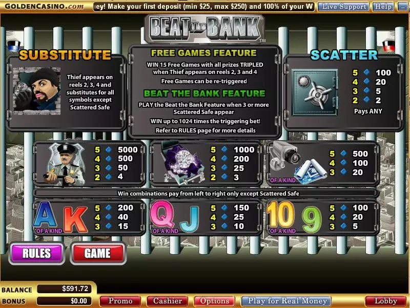 Beat the Bank  Real Money Slot made by WGS Technology - Info and Rules