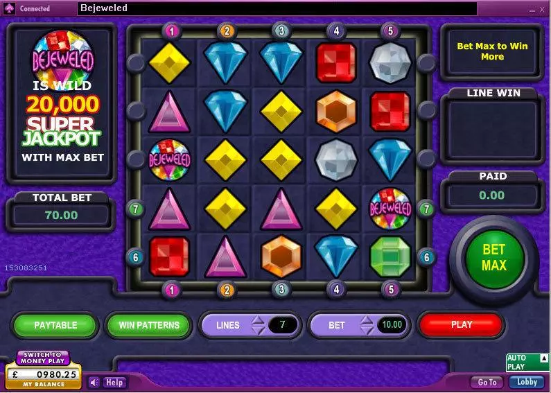 Bejeweled  Real Money Slot made by 888 - Main Screen Reels
