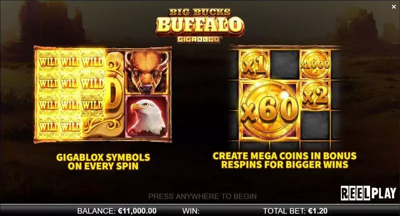Big Bucks Buffalo GigaBlox  Real Money Slot made by ReelPlay - Info and Rules