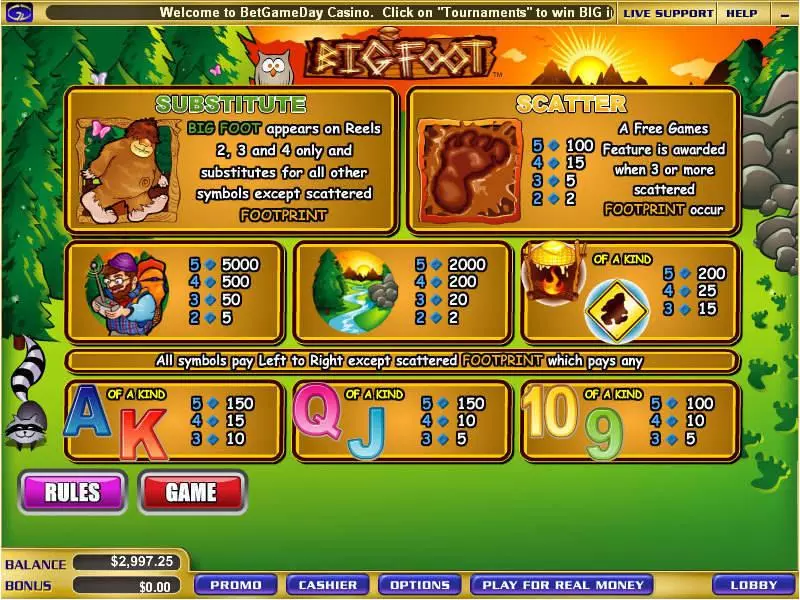 Big Foot  Real Money Slot made by WGS Technology - Info and Rules