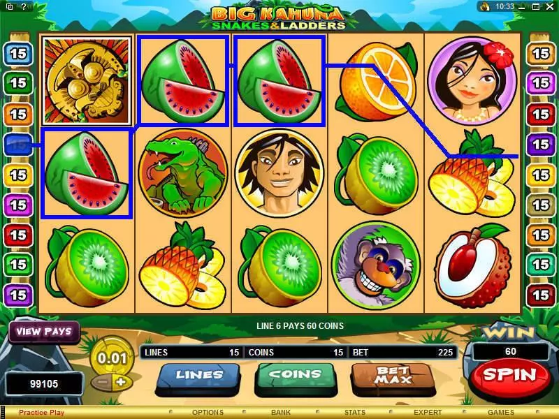 Big Kahuna - Snakes and Ladders  Real Money Slot made by Microgaming - Main Screen Reels