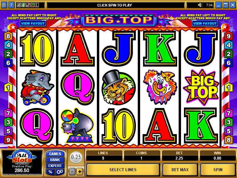 Big Top  Real Money Slot made by Microgaming - Main Screen Reels