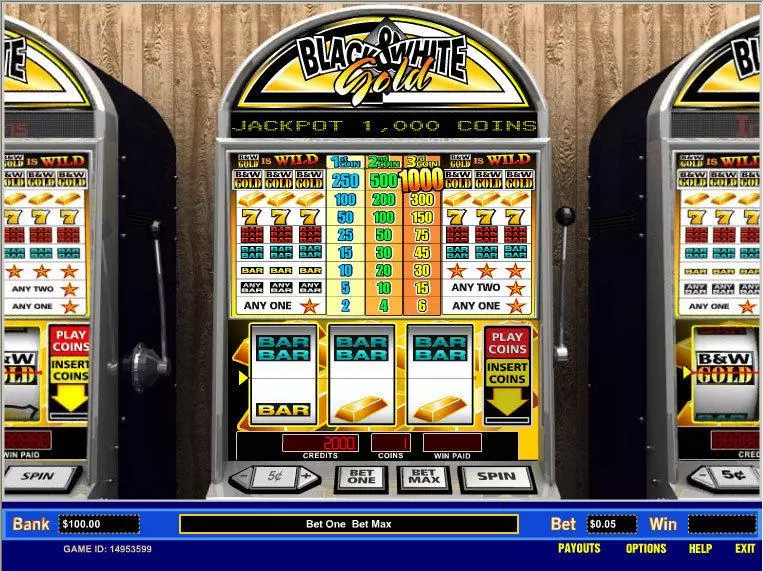 Black and White Gold 1 Line  Real Money Slot made by Parlay - Main Screen Reels
