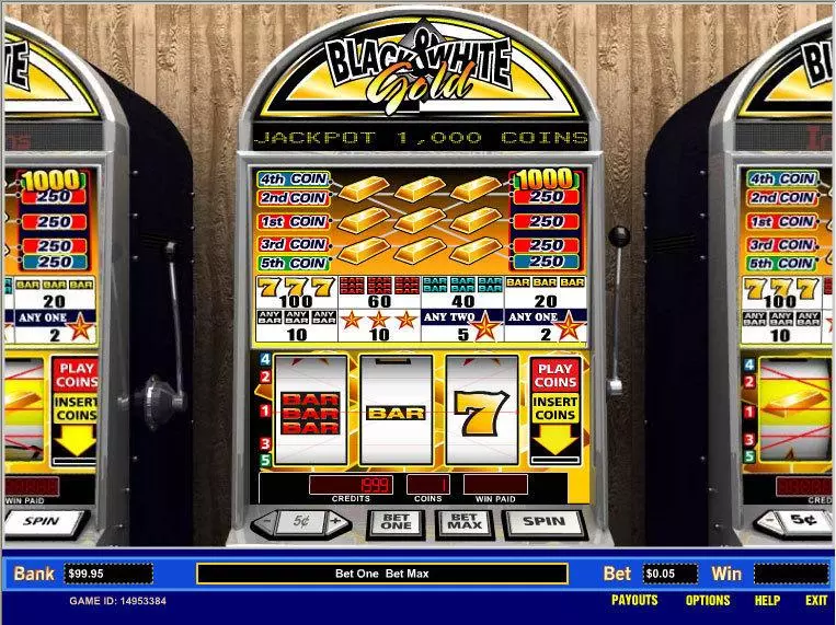 Black and White Gold 5 Line  Real Money Slot made by Parlay - Main Screen Reels