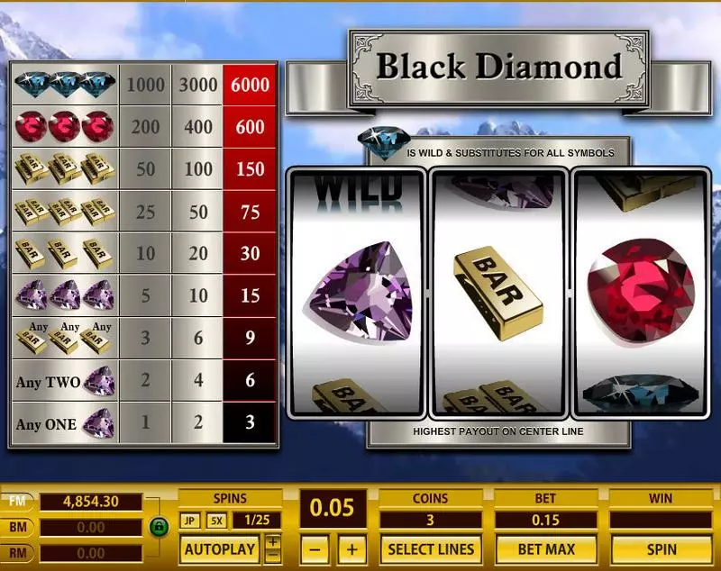 Black Diamond 1 Line  Real Money Slot made by Topgame - Main Screen Reels