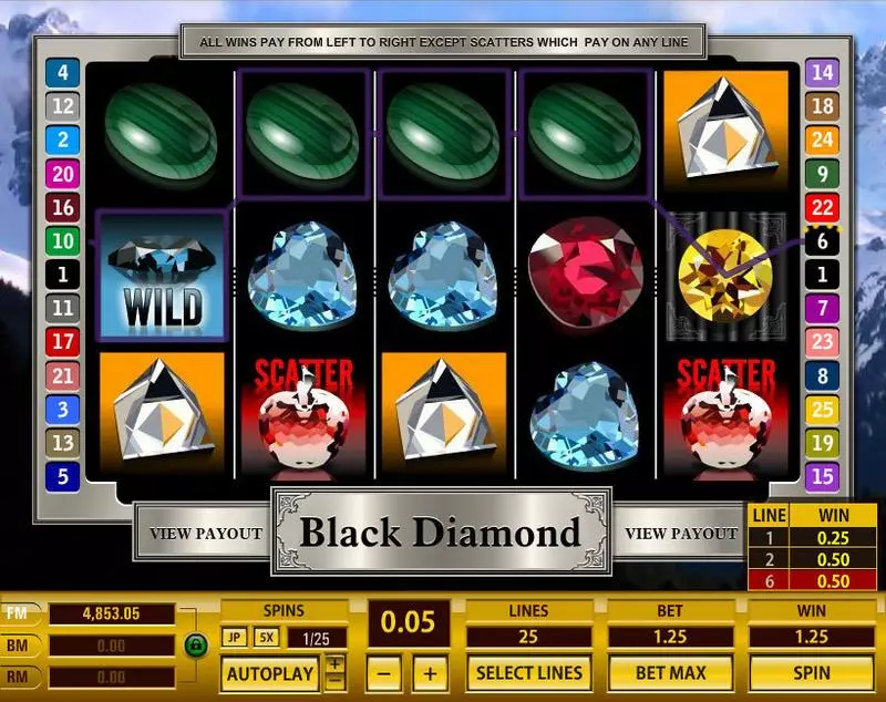 Black Diamond 25 Lines  Real Money Slot made by Topgame - Main Screen Reels