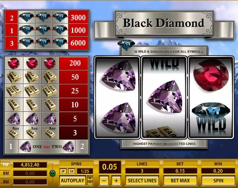 Black Diamond 3 Lines  Real Money Slot made by Topgame - Main Screen Reels
