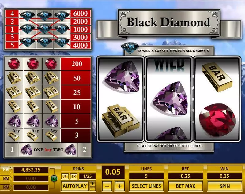 Black Diamond 5 Lines  Real Money Slot made by Topgame - Main Screen Reels