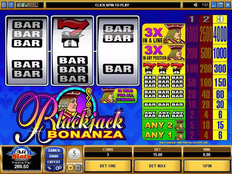 Blackjack Bonanza  Real Money Slot made by Microgaming - Main Screen Reels