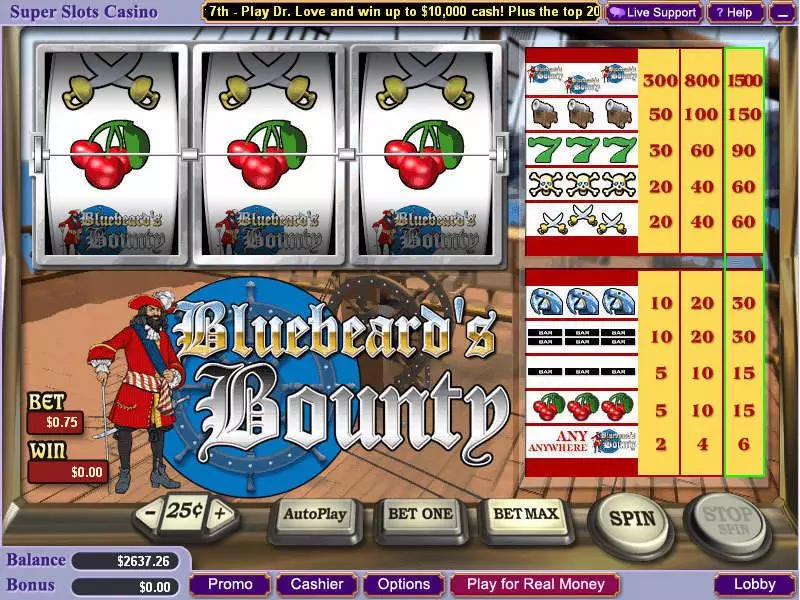 Bluebeard's Bounty  Real Money Slot made by Vegas Technology - Main Screen Reels