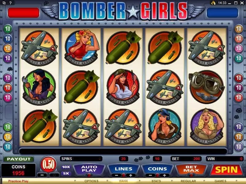 Bomber Girls  Real Money Slot made by Microgaming - Main Screen Reels