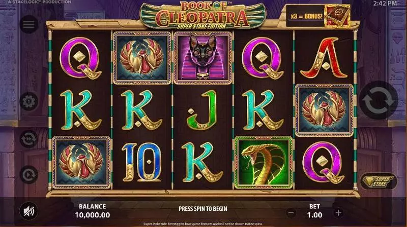 Book of Cleopatra Super Stake Edition  Real Money Slot made by StakeLogic - Main Screen Reels