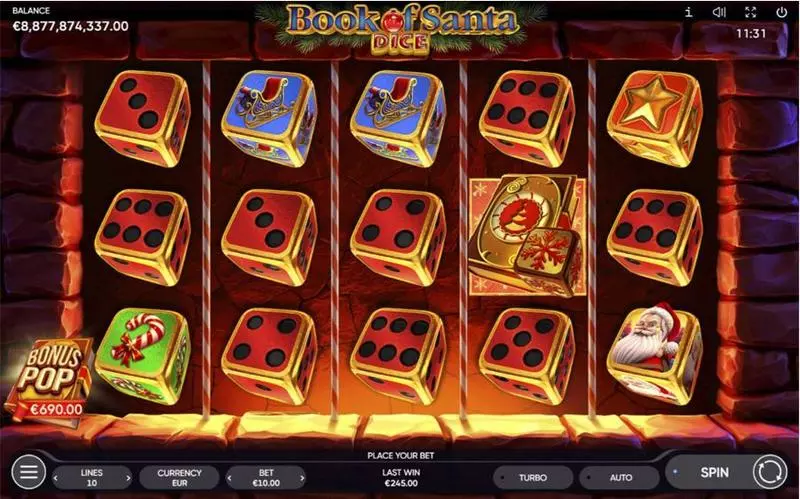 Book of Santa Dice  Real Money Slot made by Endorphina - Main Screen Reels