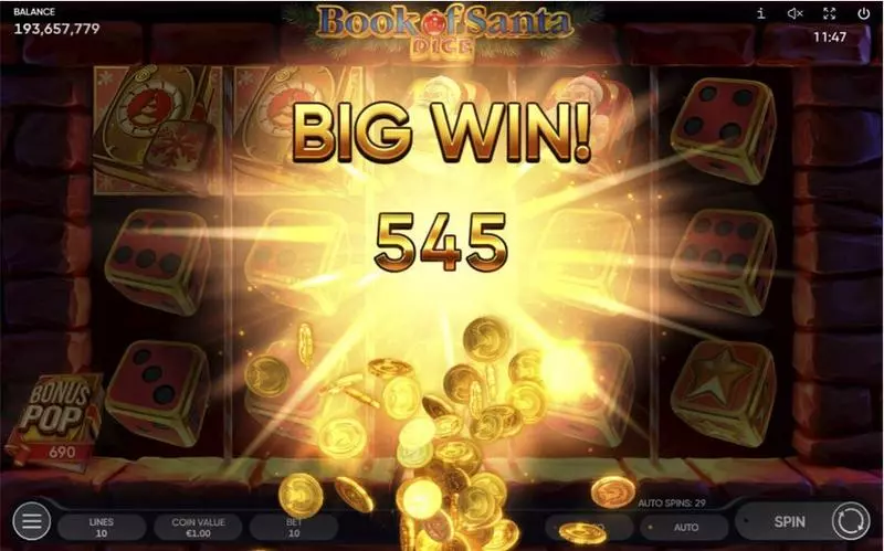 Book of Santa Dice  Real Money Slot made by Endorphina - Winning Screenshot