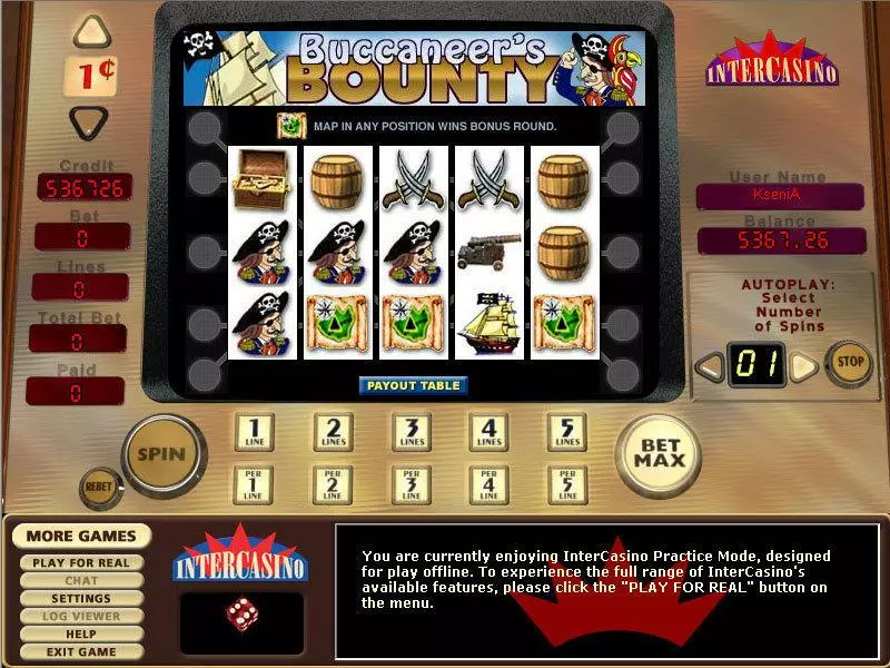 Buccaneer's Bounty 5 Lines  Real Money Slot made by CryptoLogic - Main Screen Reels