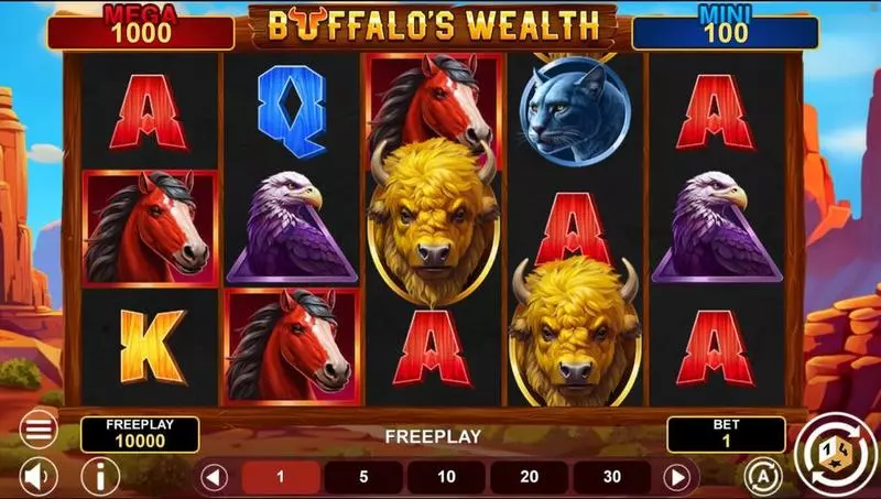 Buffalo’s Wealth  Real Money Slot made by 1Spin4Win - Main Screen Reels