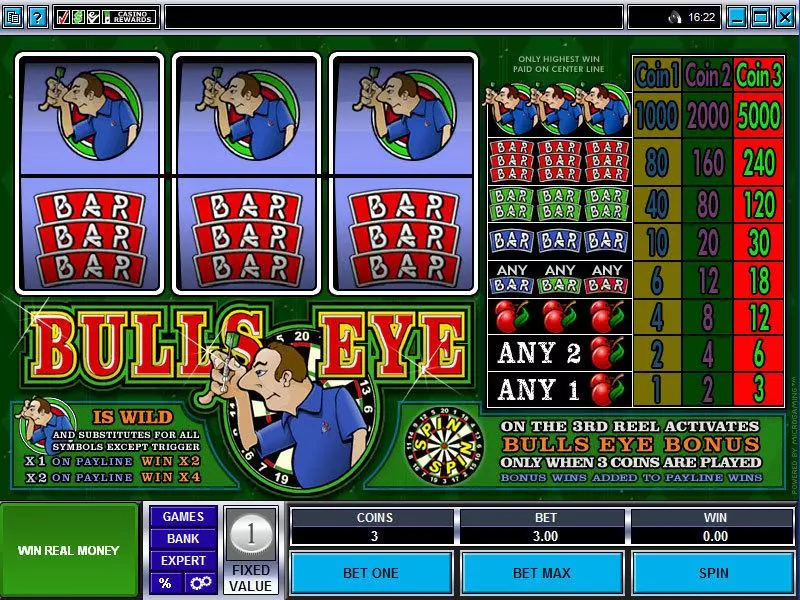 Bulls Eye Mini  Real Money Slot made by Microgaming - Main Screen Reels