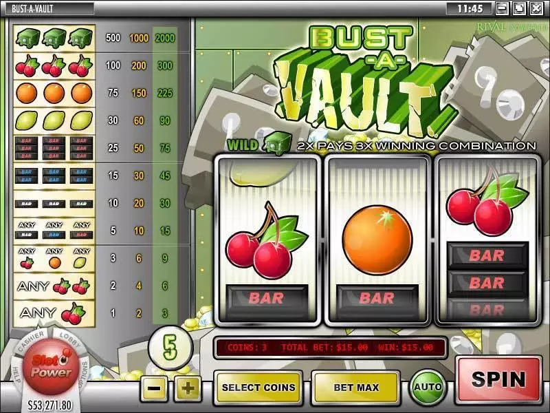 Bust-A-Vault  Real Money Slot made by Rival - Main Screen Reels