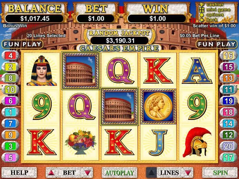 Caesar's Empire  Real Money Slot made by RTG - Main Screen Reels