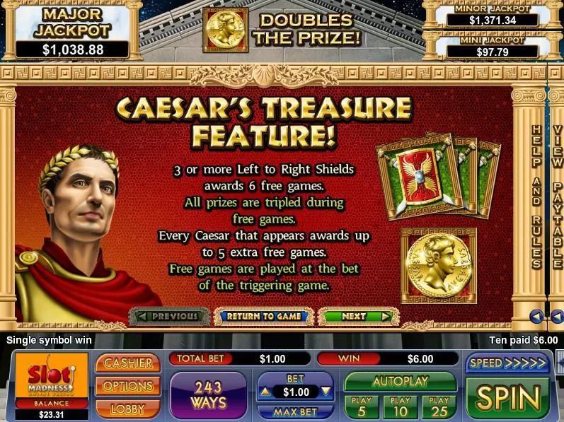 Caesar's Treasure  Real Money Slot made by NuWorks - Info and Rules