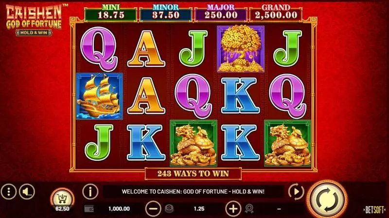 Caishen: God of Fortune – HOLD & WIN  Real Money Slot made by BetSoft - Main Screen Reels