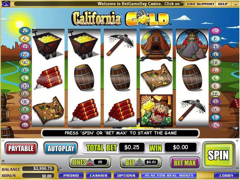 California Gold  Real Money Slot made by WGS Technology - Main Screen Reels