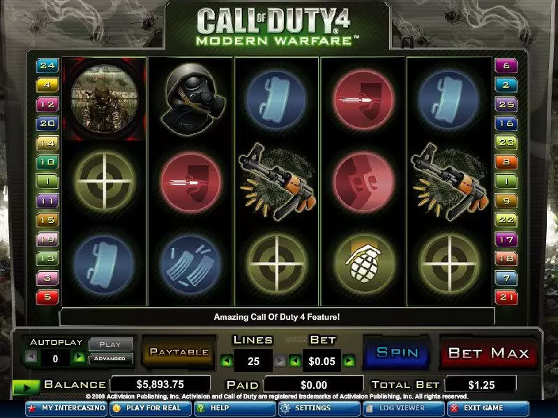 Call of Duty 4  Real Money Slot made by CryptoLogic - Main Screen Reels
