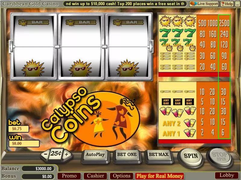 Calypso Coins  Real Money Slot made by Vegas Technology - Main Screen Reels