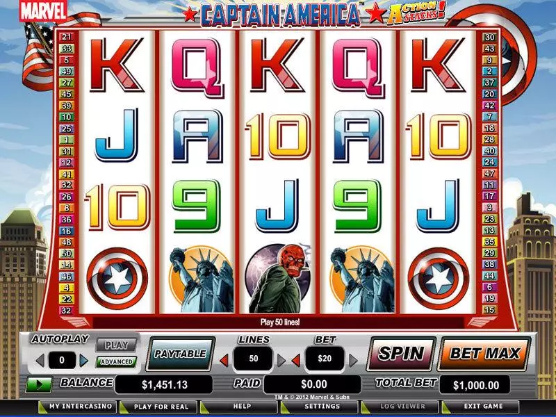 Captain America - Action Stacks!  Real Money Slot made by CryptoLogic - Main Screen Reels