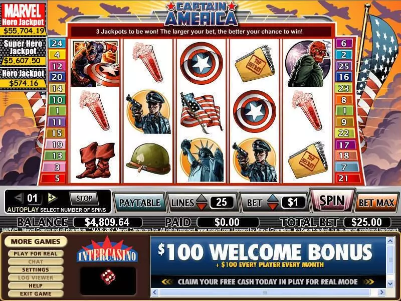 Captain America  Real Money Slot made by CryptoLogic - Main Screen Reels