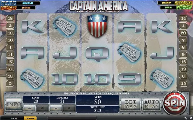 Captain America - The First Avenger  Real Money Slot made by PlayTech - Main Screen Reels