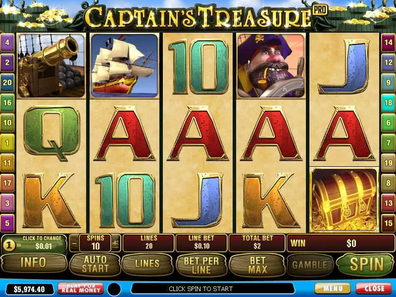 Captain's Treasure Pro  Real Money Slot made by PlayTech - Main Screen Reels