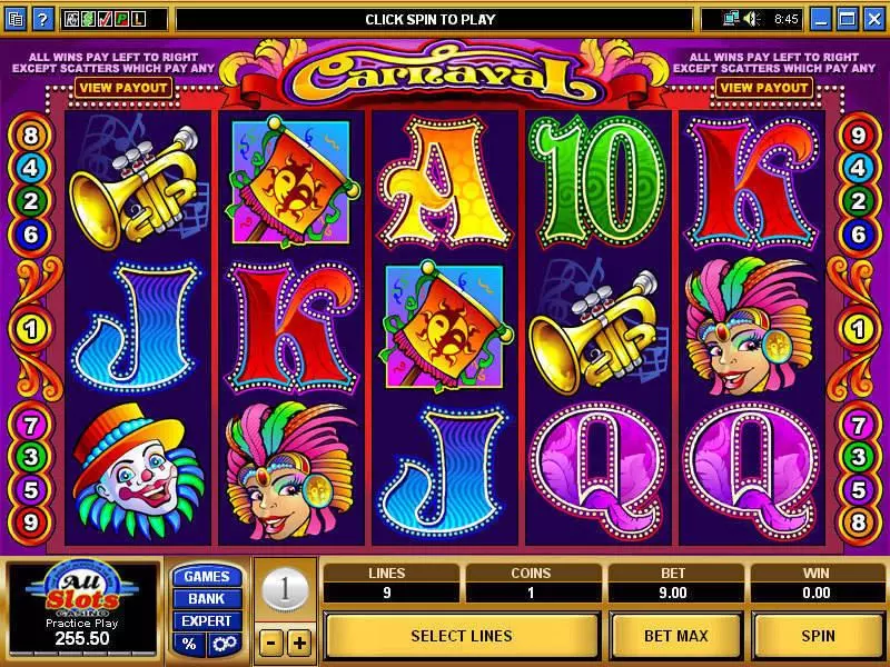 Carnaval  Real Money Slot made by Microgaming - Main Screen Reels