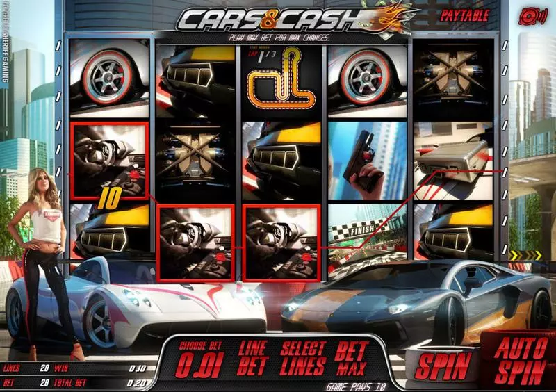 Cars & Ca$h  Real Money Slot made by Sheriff Gaming - Main Screen Reels