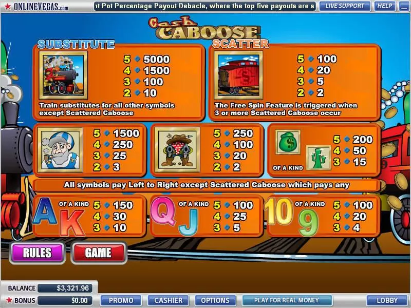 Cash Caboose  Real Money Slot made by WGS Technology - Info and Rules