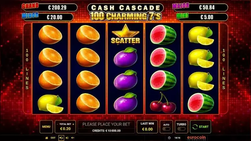 Cash Cascade – 100 Charming 7’s  Real Money Slot made by Greentube - Main Screen Reels