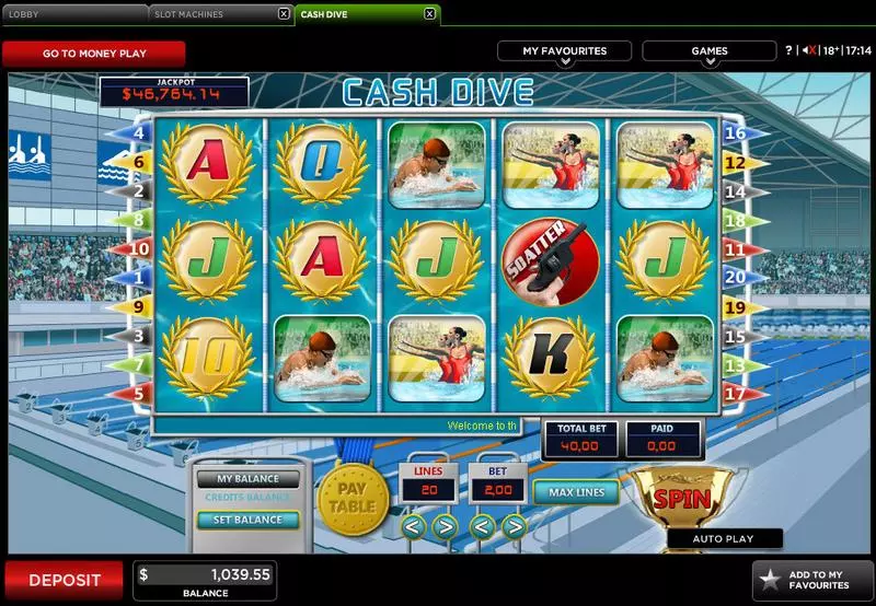 Cash Dive  Real Money Slot made by 888 - Main Screen Reels