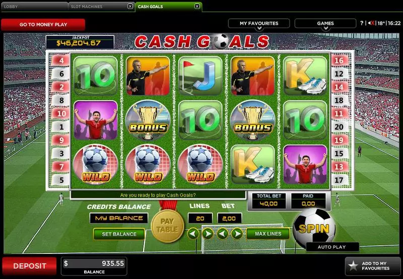 Cash Goals  Real Money Slot made by 888 - Main Screen Reels