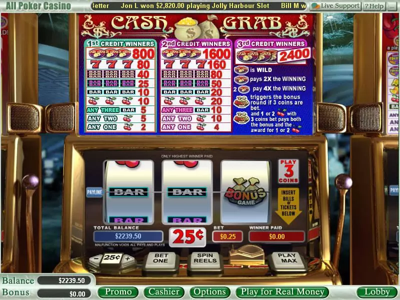 Cash Grab  Real Money Slot made by WGS Technology - Main Screen Reels