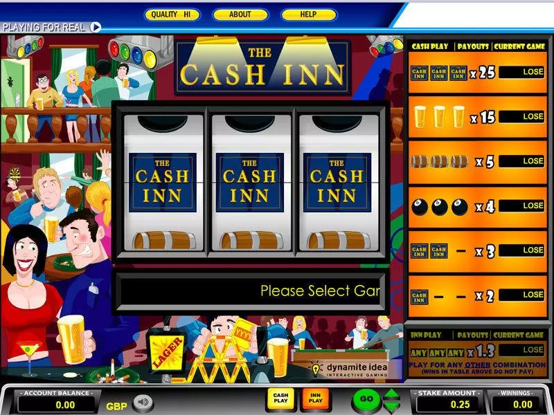 Cash Inn 1 Line  Real Money Slot made by Parlay - Main Screen Reels