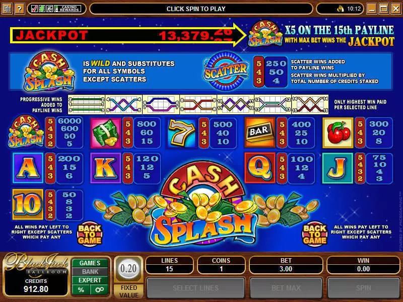 Cash Splash 5-Reels  Real Money Slot made by Microgaming - Info and Rules