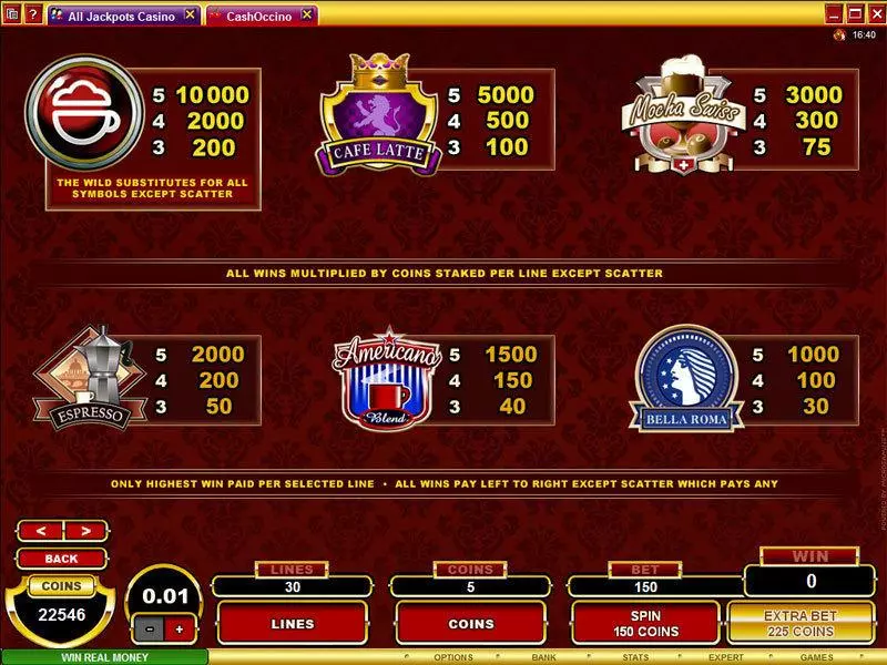 CashOccino  Real Money Slot made by Microgaming - Info and Rules