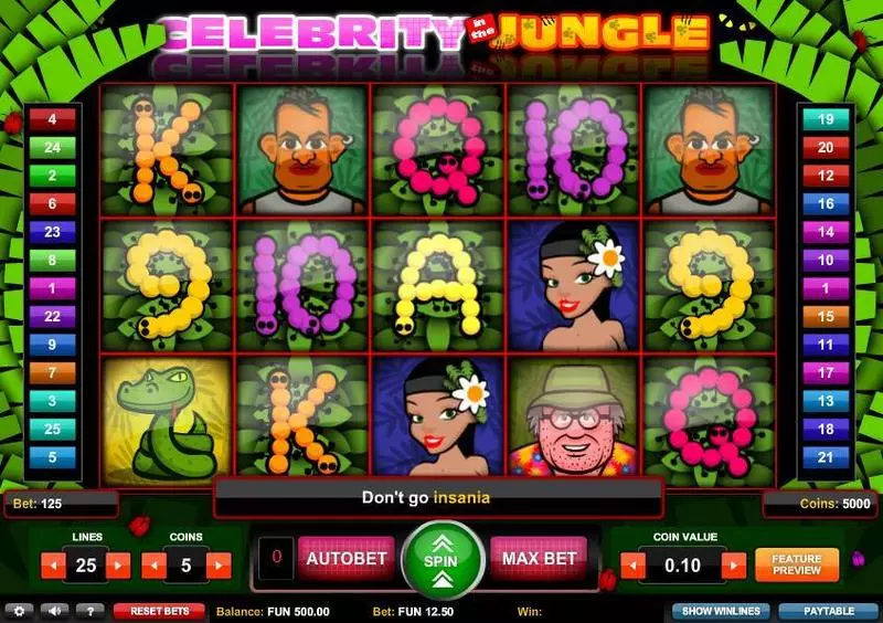 Celebrity in the Jungle  Real Money Slot made by 1x2 Gaming - Main Screen Reels