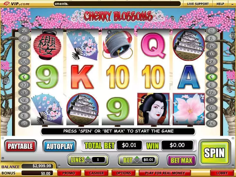 Cherry Blossoms  Real Money Slot made by WGS Technology - Main Screen Reels