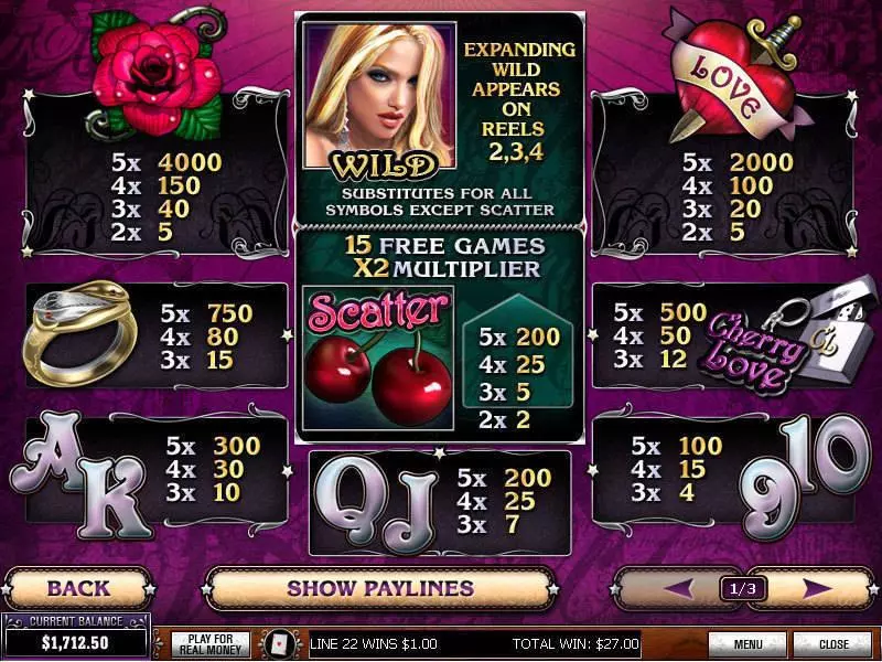 Cherry Love  Real Money Slot made by PlayTech - Info and Rules