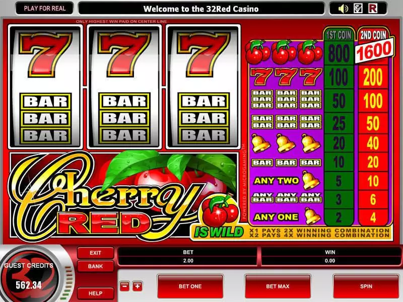 Cherry Red  Real Money Slot made by Microgaming - Main Screen Reels
