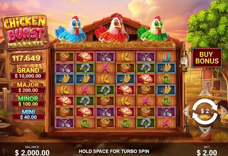 Chicken Burst Megaways  Real Money Slot made by Wizard Games - Main Screen Reels