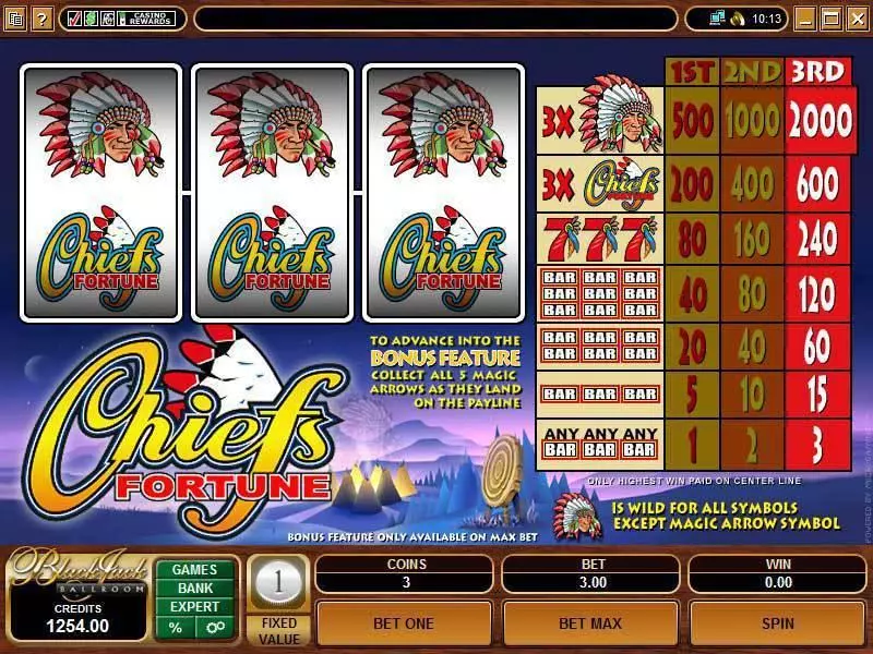 Chiefs Fortune  Real Money Slot made by Microgaming - Main Screen Reels
