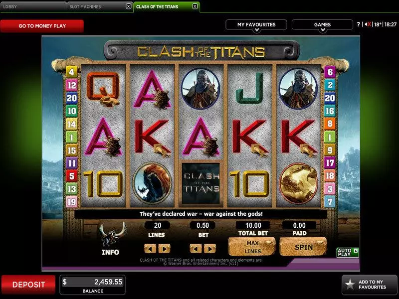 Clash of the Titans  Real Money Slot made by 888 - Main Screen Reels