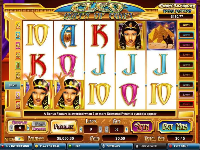 Cleo Queen of Egypt  Real Money Slot made by CryptoLogic - Main Screen Reels